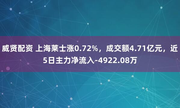 威贤配资 上海莱士涨0.72%，成交额4.71亿元，近5日主力净流入-4922.08万